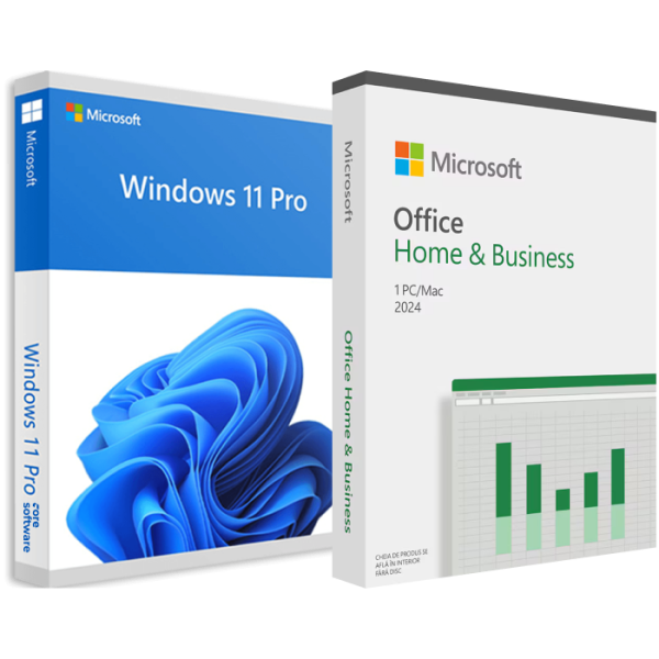 Licențe Windows 11 Pro Retail Full + Office Home and Business 2024 Retail (asociere cont Microsoft)